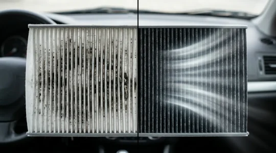 Filtre habitacle charbon actif et filtre standard comparés pour illustrer la protection des poumons