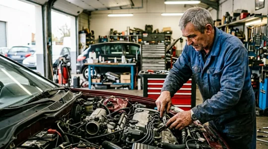 Moteur VTEC Honda Civic dans un atelier de réparation français avec mécanicien expérimenté