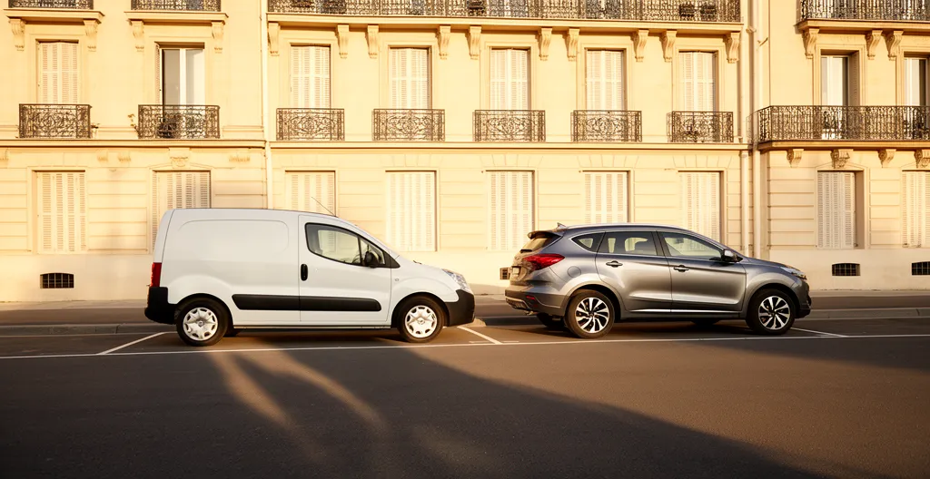 Comparaison visuelle entre un ludospace familial spacieux et un SUV moderne dans un environnement urbain français
