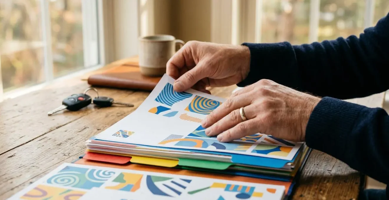 Mains organisant méticuleusement un dossier automobile avec intercalaires colorés