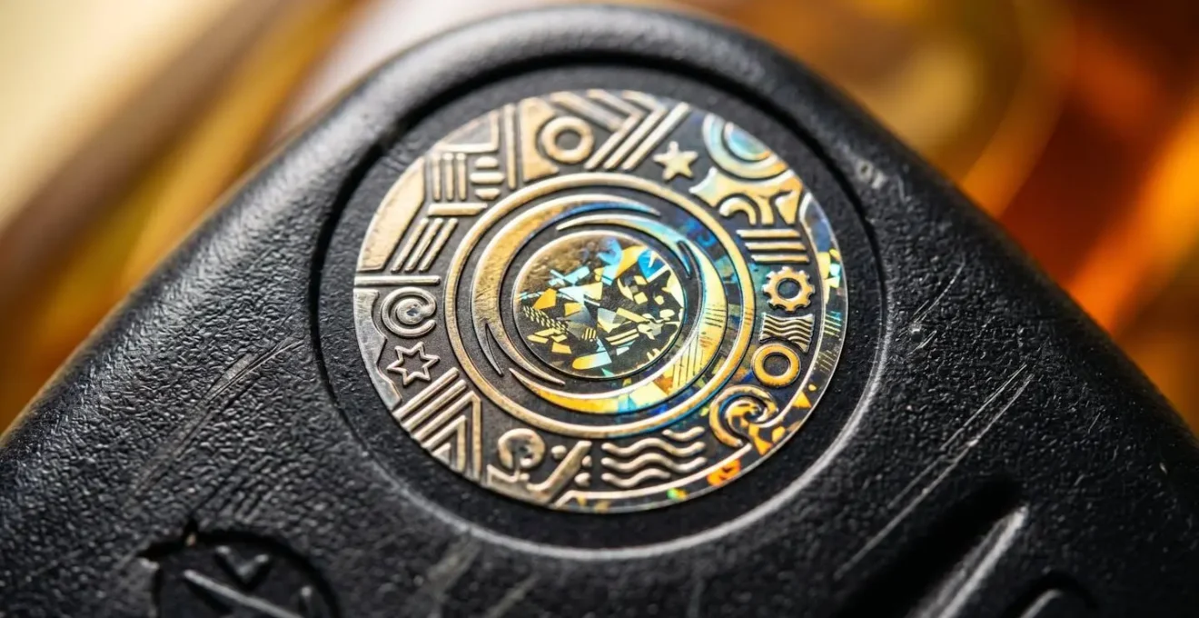 Bidon d'huile moteur avec étiquettes de certification et symboles de normes techniques