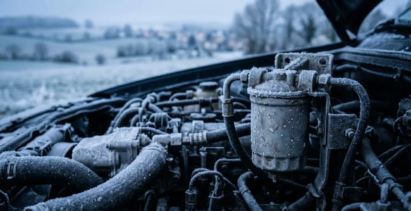 Filtre à gasoil avec formation de cristaux de glace en conditions hivernales