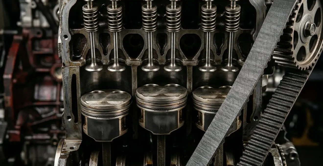 Vue en coupe technique d'un moteur trois cylindres moderne