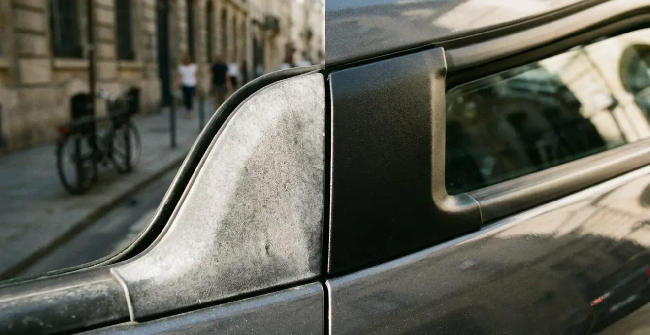 Plastique automobile rénové montrant la différence de traitement