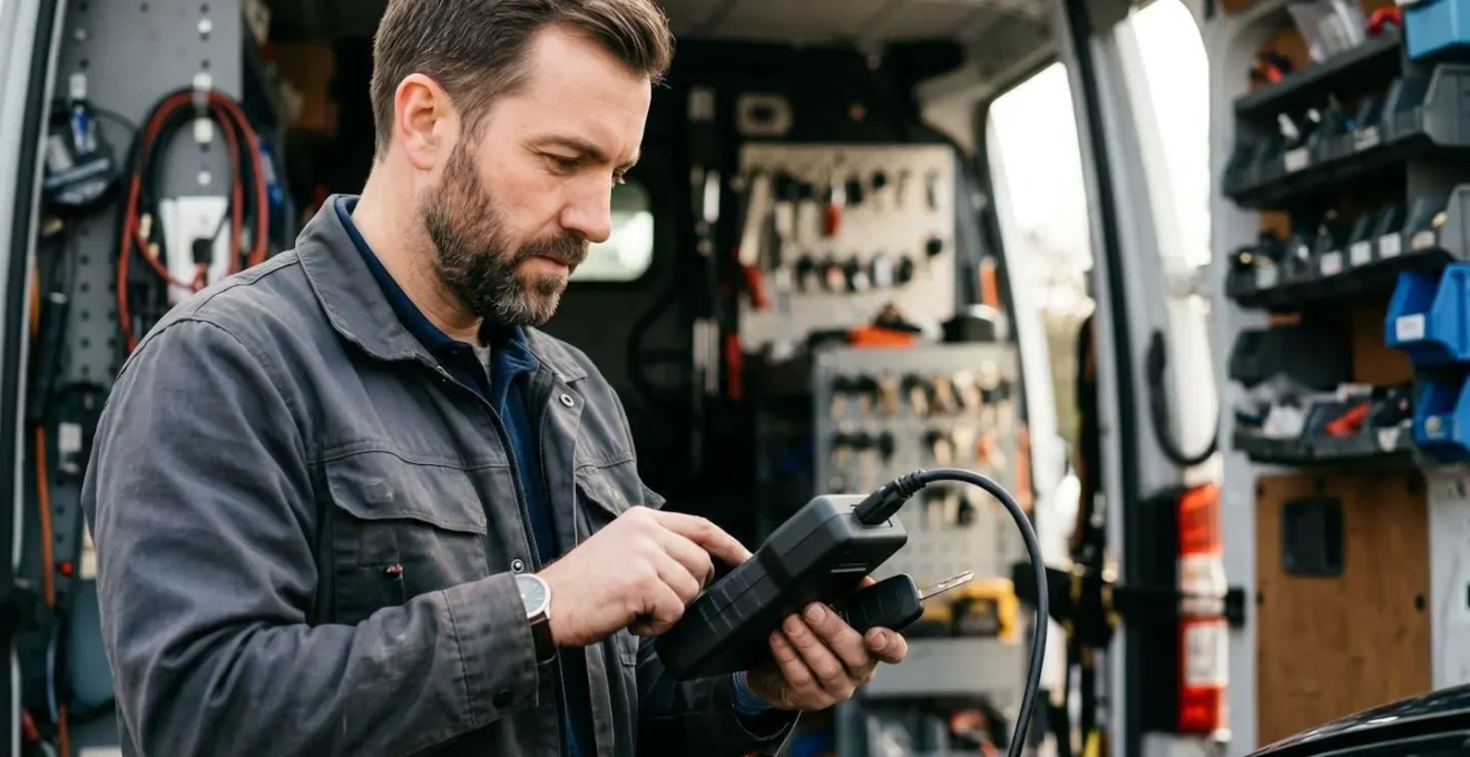Serrurier automobile programmant une clé électronique avec équipement diagnostic